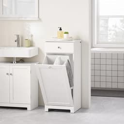 VIEMAE Wasmand - Wasmand meubel - Wasmand met deksel - Wassorteerder - Wasmanden - Meubel wasmand - Met lade - 40x90x38cm - Wit — thumbnail 4