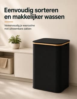 SOVARA - Wasmand 3 vakken - 160L - Zwart - Bamboe wassorteerder - 3 uitneembare waszakken — thumbnail 4
