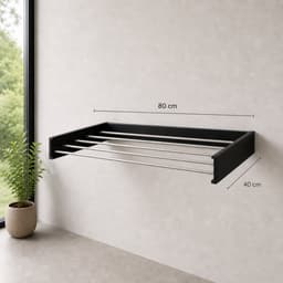 Vonia Wanddroogrek Inklapbaar 80 cm - Wasrek Hangend - 4m drooglengte - Droogrek Hangend - Zwart — thumbnail 4