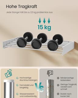 SONGMICS Wasrek wandmontage, wasdroger inklapbaar 6 stangen, wandwasdroger uittrekbaar, wanddroger, ruimtebesparend, boorsjabloon, voor binnen en buiten, 100 cm, mat wit LLR810WE01 — thumbnail 5