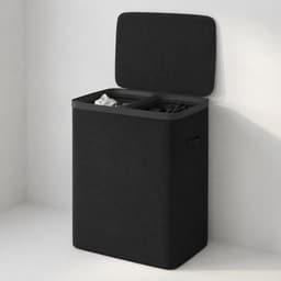 MAZAZU Wasmand 2 Vakken 100L – Deksel & Wassorteerder met Uitneembare Zakken - Zwart — thumbnail 1