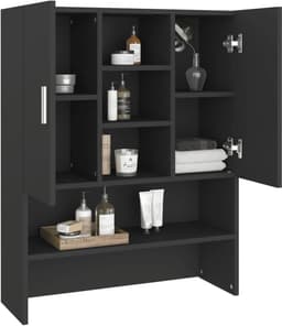 Wasmachinekast - Opbergkast Badkamer - Badkamer Organiseren - Veel Opbergruimte - 70.5 x 25.5 x 90 cm - Zwart — thumbnail 4