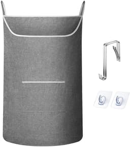 carmdering - Deur Hangende Wasmand - Extra Grote Wasopberger - 600D Oxford Stof Mand - Grote Opening Ontwerp - Onderste Rits Systeem - Waterdicht 600D Materiaal - Scheurvast En Duurzaam - Bespaart Ruimte En Houdt Kamer Netjes - 1 Stuk - Grijs — thumbnail 1