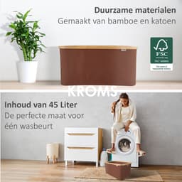 KROMS Wasmand opvouwbaar - Bruin - 45L - Laundry basket - Heupwasmand - Opvouwbare wasmand - Opbergmand — thumbnail 3