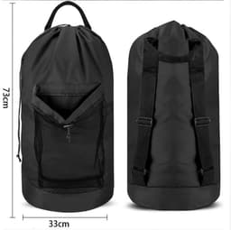 Waszak - Reiswaszak - Met trekkoordsluiting - Oxford-stof - Waszakken voor wasgoed - Reistas voor vuile was - Ideaal voor kamperen en reizen - 33 cm x 73 cm - Zwart — thumbnail 5