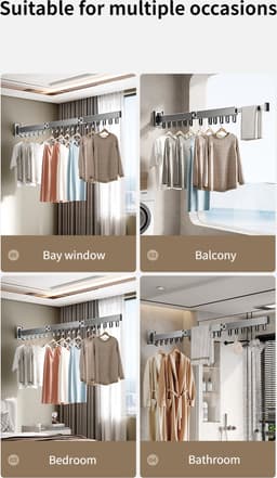 Wanddroogrek - Kledinghanger - Uitschuifbaar droogrek hangend muur - geleverd met schroeven - mat zwart - luxe design — thumbnail 3
