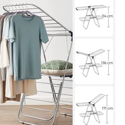 Droogrek - Wasrek - kledingrek van roestvrij staal, wasdroger met in hoogte verstelbare vleugels, vleugel kledingrek met 2 niveaus, voor sokken, bedlinnen, kleding, opvouwbaar, balkon, stal, blauw — thumbnail 4