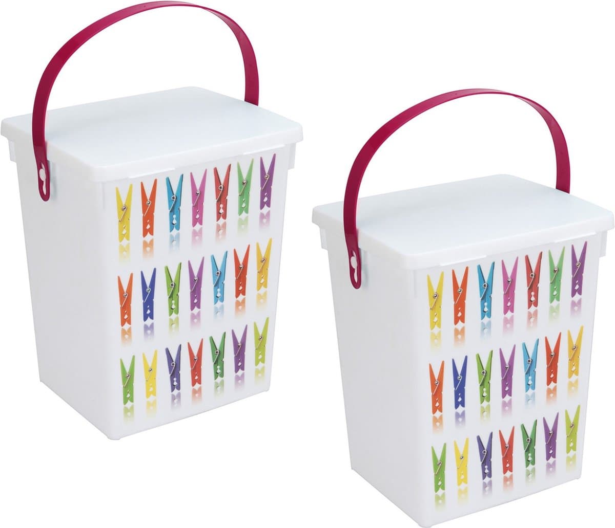 2x Wasknijper bewaarboxen roze hengsel 5 liter 23 x 18 cm - Huishoud producten - opbergers - Wasknijperboxen - Wasknijperdozen — afbeelding 1