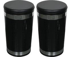 MSV Wasmand Dubai - 2x - zwart - RVS metaal - 46 liter - afsluitbaar deksel - 35 x 60 cm