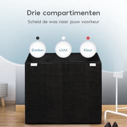 Zonovi Wasmand – Drie Vakken Met Deksel – 3 in 1 Wasmand - Sorteer Wasmand - Opvouwbaar – Wassorteerder – Dichte Wasmand - Dubbele Wasmand – Laundry Basket – Wasbox – Organizer Kleding - Stof – Zwart - Zwarte – 110L — thumbnail 5