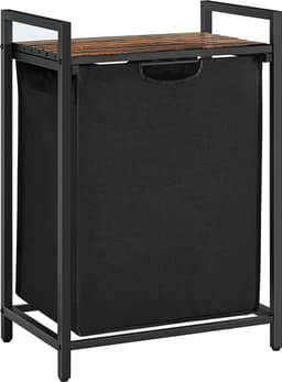 Wasmand, was emmer met plank, waskast, oxford stof wasstas uitbreidbaar verwijderbaar, metalen frame, 65 l, 50 x 33 x 72 cm, vintage bruin zwart — thumbnail 1