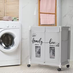 Wasmand op wielen, 2-laags wassorteerder met deksel, 110L grote Oxford kledingmandsorteerder, sorteerkaarten voor het opbergen van kleding en speelgoed — thumbnail 2