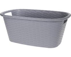 Grijze wasmand 35 liter 60 x 40 x 25 cm - Kunststof/plastic draagmand - De was doen huishoudartikelen - Wasmanden/wasgoedmanden