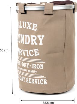 Wasmand 50L - Rond - Tekst Deluxe Laundry Service -> Same Day Service- Badkamer - Wasmand afsluitbaar - Waszak - Bruin — thumbnail 3
