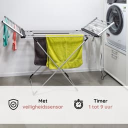 Eleganca Elektrisch Droogrek XL – 170 x 61 x 105 cm – Verwarmd Wasrek voor Kleding en Handdoeken – Extra groot - Timer met Touchscreen – 310W - IPX1 - Zilver — thumbnail 2