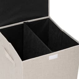 5Five Eureka sorteer wasmand - 2x - 74 liter - beige - 37 x 37 x 60 cm - MDF/Polyester stof - met afsluitklep — thumbnail 3