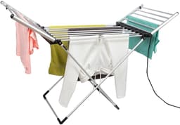 Eleganca Elektrisch Droogrek - 147 x 54 x 94 cm – Verwarmd Wasrek – Snel drogen van Kleding en Handdoeken - 230W - IPX1 - Zilver — thumbnail 1