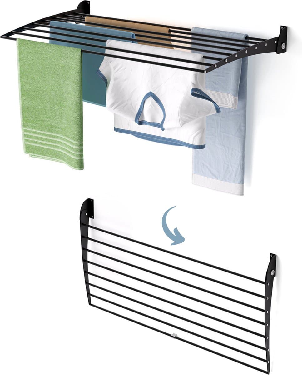 Foxydry Fold 100 DOWN - black - wasdroogrek wandmontage clicksysteem - neerwaartse sluiting - 100 x 50 x 10 cm — afbeelding 1