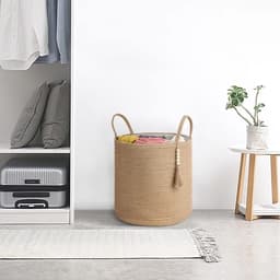 Hoge rieten wasmand - decoratieve opbergmand - 1 stuk - natuurlijk - 35 cm — thumbnail 5
