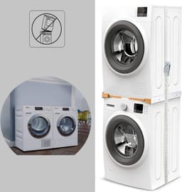 Verbindingsframe voor Wasmachine/Droger met Uittrekbaar Rek en Bamboe Plank - Tussenframe voor Wasdroger met Ratelsnoer - Verstelbare Breedte 47-60 cm — thumbnail 2