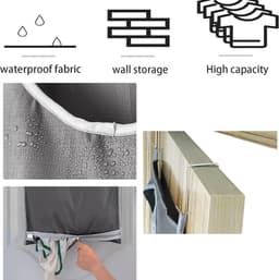 Hangende waszak, waszak, camping, waszak, deur, waszak met 2 extra roestvrijstalen deurhaken, wasmand, wordt in slaapkamerkasten, deuren muren (2 stuks) — thumbnail 3