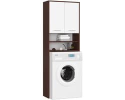 Badkamerkast voor Wasmachine FIN / Hoge Wasmachinekast met 2 Deuren / AKORD Furniture Factory / Venge - Wit / 64 x 180 x 30 cm