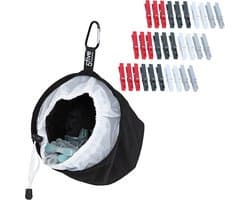 Wasknijper ophangmandje set - inclusief 54 knijpers - kunststof - D18 cm - ophanghaak — afbeelding 1
