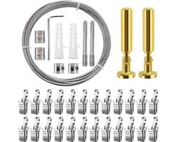 JGS ® Flexibele Ophangset van 5 Meter met 24 Metalen Clips en Haken voor Gordijnen en Decoraties
