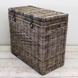 Duo wasmand met leren riem-70x35xH65-Riet-Rotan — thumbnail 1