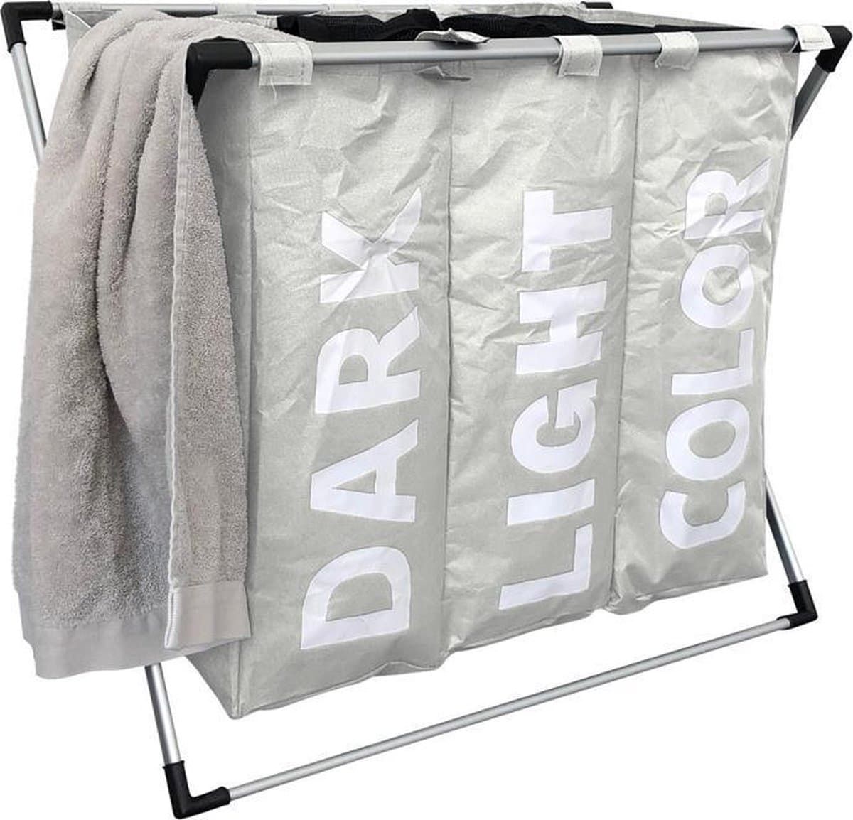 Wasmand met 3 vakken - wassorteerder - opvouwbaar en afneembaar frame - 90 L - Wit — afbeelding 1