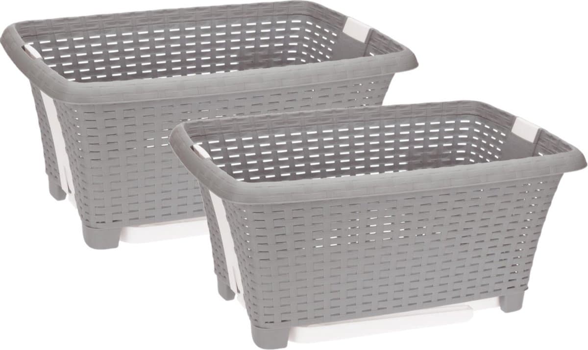Bathroom solutions wasmand op poten - 2x stuks - grijs - 38 liter - 39 x 59 x 29 cm - Wasgoedmanden - kunststof — afbeelding 1