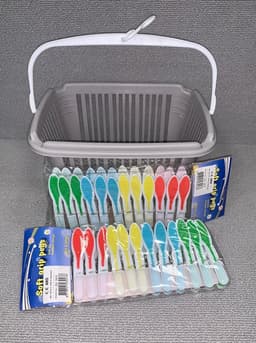 Wasknijpermandje - Wasknijpermand - met 24 Knijpers – Wasknijper - Taupe — thumbnail 1