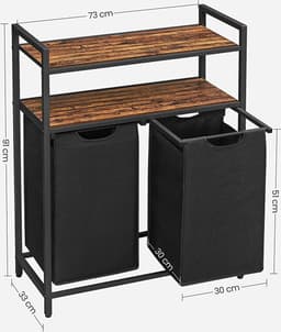 Bobbel Home - Wasmand - 2 vakken - 2 planken - Metalen frame - Bruin & Zwart — thumbnail 2