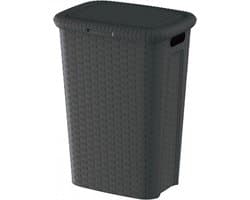 Weave - Wasmand - Wasmand Met Deksel - Hoog Model – 53 Liter – Donkergrijs – Stevig Gevlochten Kunststof – Ventilerend Design
