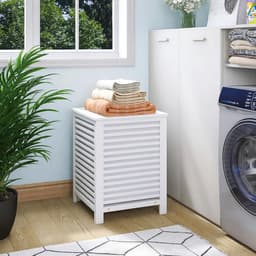 Dubbele wasmand met deksel 120L bamboe - wasmand met verwijderbare binnenzak - 2-delige kledingverdeler - Wassorteerder voor wasruimte - badkamer - slaapkamer (wit) wassorteerder — thumbnail 2