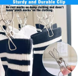 RVS kledingdroogrek met 20 clips - Ruimtebesparend RVS kledingdroogrek - Georganiseerd drogen en opbergen van kleding en accessoires - Met haken - Geschikt voor kleine kleding zoals sokken, handdoeken, bh's, ondergoed (roestvrij staal - rond) — thumbnail 4