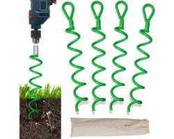 4-pack Krachtige 15 inch spiraal schuur anker kit voor zware grond - lichtgroene tent stakes met schroef anker