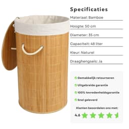 Wasmand - Bamboe - Ronde Wasmand 48 Liter - Met Deksel en Draaghengsels - Inclusief EBOOK — thumbnail 4