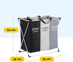 BRASQ Wasmand Opvouwbaar 3 vakken - Wassorteerder 65x39x60 cm - Wasbox Multi color - 118 Liter - Basket — thumbnail 2