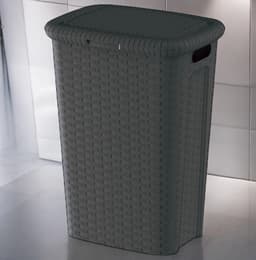 Weave - Wasmand - Wasmand Met Deksel - Hoog Model – 53 Liter – Donkergrijs – Stevig Gevlochten Kunststof – Ventilerend Design — thumbnail 2