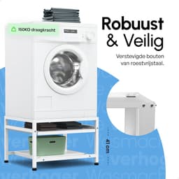 Bodo® - Wasmachine Verhoger - Wasmachine Verhoger Met Uitschuifbare plank - Wasmachine opbouwmeubel - Wasmachine Sokkel - Universeel - Wit — thumbnail 5