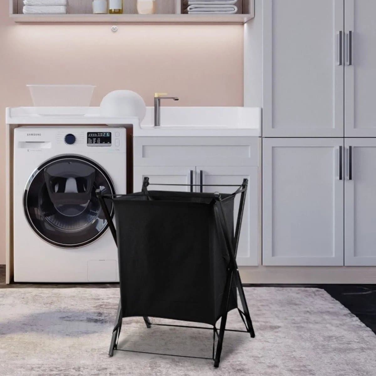 Wasmand - Zwart - Industrieel/Modern - Wasmand op Poten - Metaal - Opvouwbaar - Wasverzamelaar — afbeelding 1