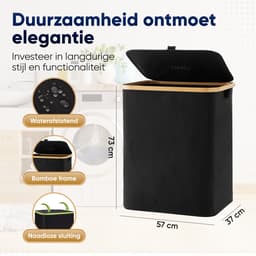 DARI. - Wasmand 3 vakken - Wassorteerder - 160L - met 3 uitneembare zakken - wasmand - zwart - knopen — thumbnail 2