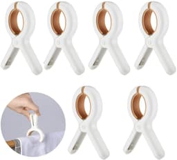 Wasknijpers - 6 Stuks Kunststof Wasknijpers - 13 x 8.5 cm - Extra Lang en Stevig - Laat Geen Inkeping Achter - Wasknijpers Plastic - Handdoekknijpers - Badlaken Knijpers - Strandlaken Knijpers - Clips - Antislip Siliconen Pad - Duurzaam - Winddicht — thumbnail 1