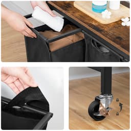 Mila Shop Wasmand - Wasmand 3 vakken - Met boven plank - Op wielen - 84x33x74cm - Zwart/bruin — thumbnail 2