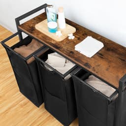 Mila Shop Wasmand - Wasmand 3 vakken - Met boven plank - Op wielen - 84x33x74cm - Zwart/bruin — thumbnail 3