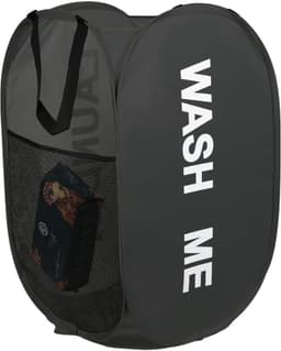 Wasmand opvouwbaar - 75L - Ademend polyester mesh - Met handvatten - Zwart — thumbnail 1