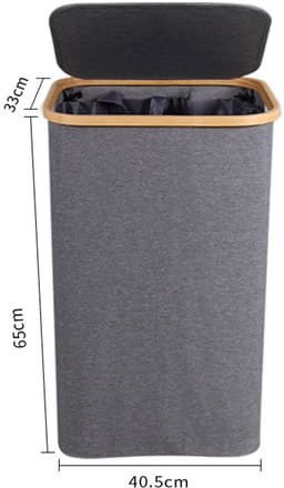Wasmand - Met uitneembare zakken - Mesh Waszakken - Klittenband - 40.5*33*65cm - Waszak - Waszakken - Wasmanden - Wassorteerder - Opvouwbaar - Zwart — thumbnail 2