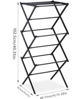 Droogrek - Kledingrek - inklapbaar en opvouwbaar - breedte verstelbaar 40-71 cm - 6 lagen met 11 stangen - compact en draagbaar - geschikt voor badkamer en kamperen — thumbnail 2