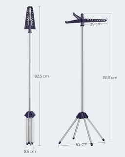 FurnStar Droogrek - Droogmolen met 3 Draaibare Armen - 4 Poten - Voor Binnen - Roestvrij Staal - Voor Maximaal 27 Kledingstukken - 150 cm Hoog - Blauw Zilver - LLR510Q01 — thumbnail 4